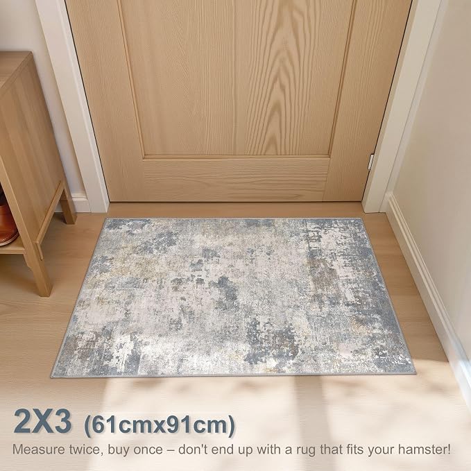 UERMEI 2x3 Entryway Area Rug: Washable Neutral Modern Abstract Small Rug - Image 2