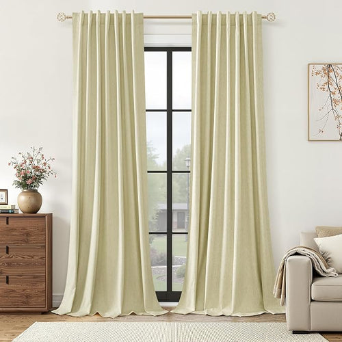 100% Blackout Linen Curtains for Bedroom 96 inches Long, Thermal Insulated Room by Guken
