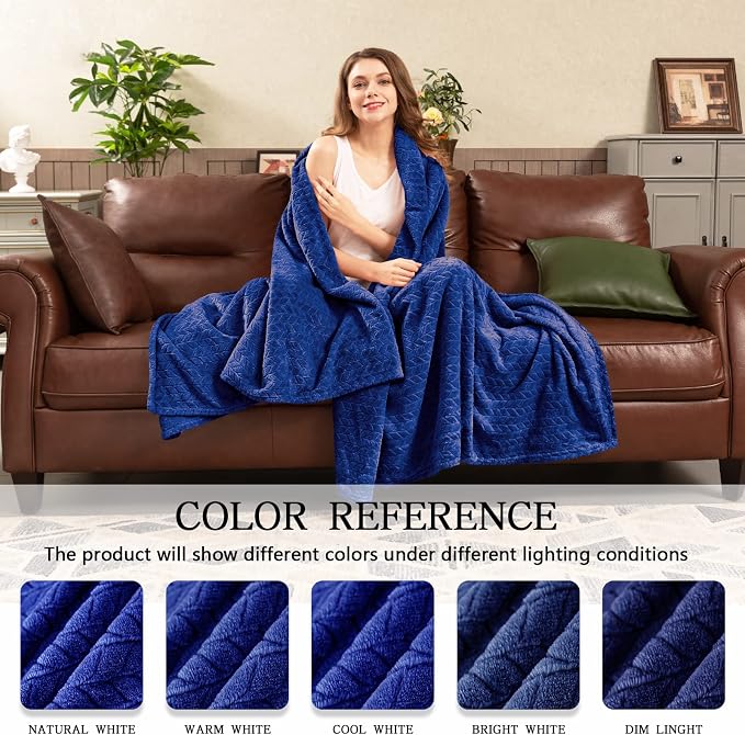 inhand Royal Blue Throw Blanket, Super Soft Fuzzy Blanket - Image 5