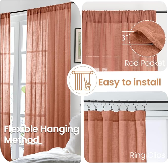 BGment Terracotta Linen Curtains 90 Inch Length - Image 6