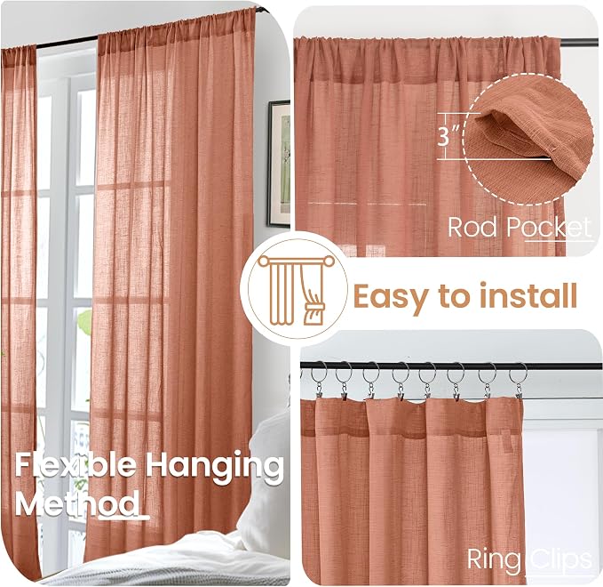 BGment Terracotta Linen Curtains 90 Inch Length - Image 6