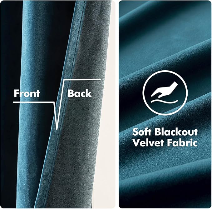 MIULEE Blue Velvet Curtains 108 Inches Length Extra Long Blackout Curtains - Image 3