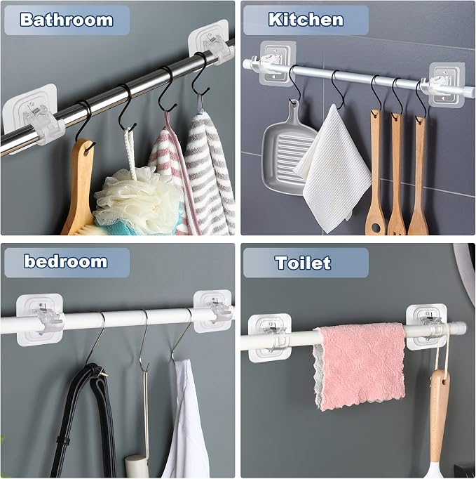 10PCS Curtain Rods No Drilling, Bracket No Drill Curtain Rod Brackets Self - Image 3