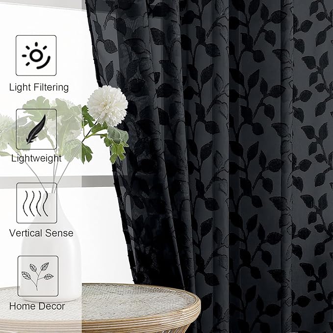 Chyhomenyc Black Sheer Curtains 84 Inch Length 2 Panels Set, Light Filtering - Image 6