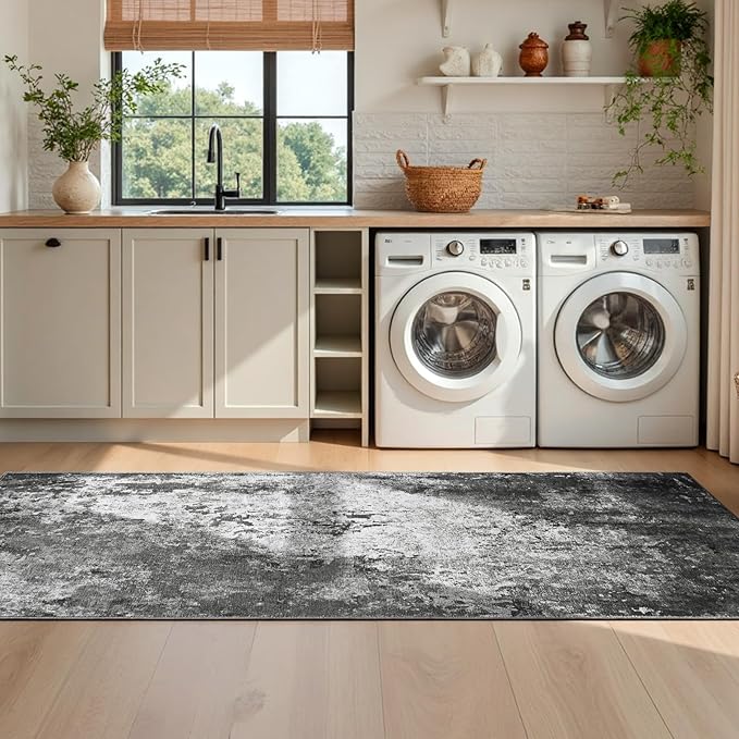 2x6 Black Rug Runners for Hallways Kitchen Runner Rug Non Slip Washable Black - Image 5