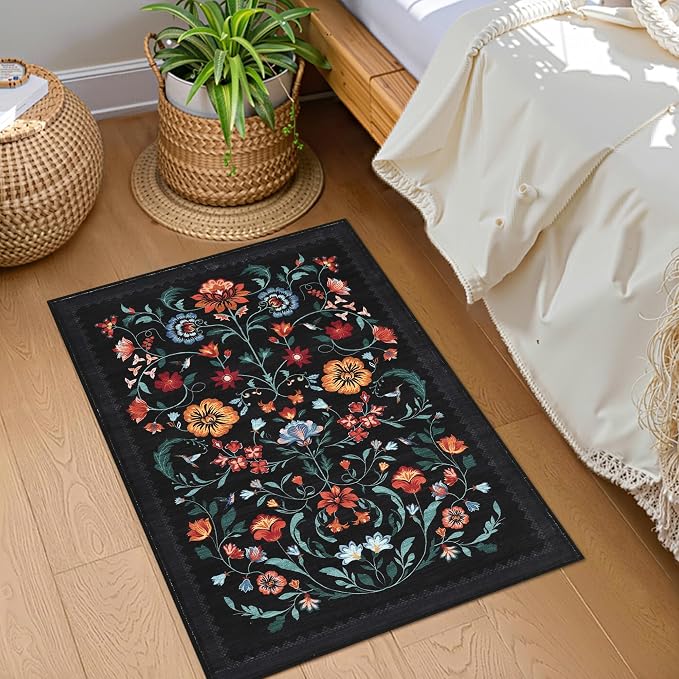 Floral Rug for Entryway 2x3 Rugs Machine Washable Boho Small Area Rug Non-Slip - Image 2