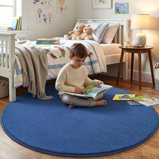 Amearea Blue Round Area Rugs 4ft Washable Circle Rugs - Image 2