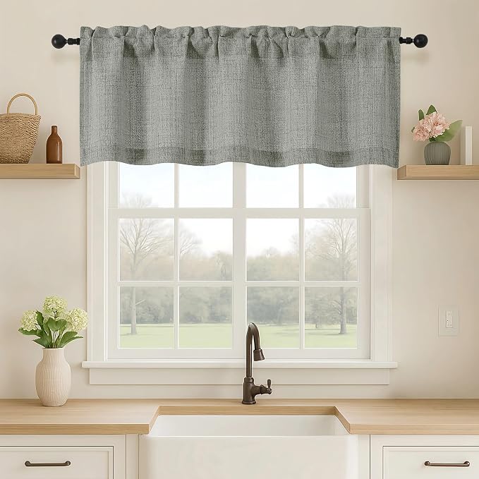 OVZME Valance for Windows, Light Filtering Faux Linen Textured Small Kitchen by OVZME