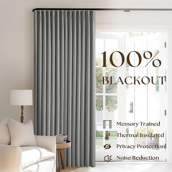 Grey Pinch Pleated Black Out Linen 45 Inch Curtains - Image 3