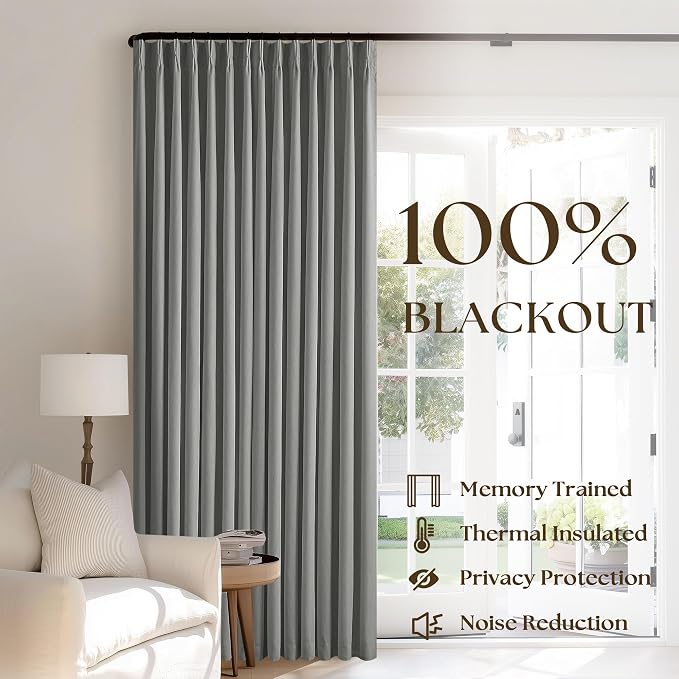 Grey Pinch Pleated 100% Blackout Linen Curtains - Image 3