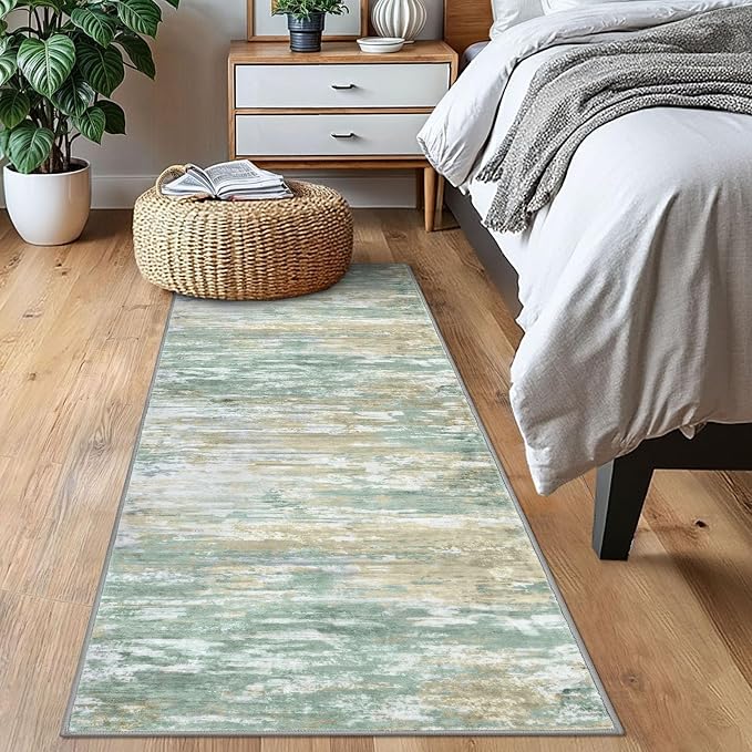 KOZYFLY Modern Abstract Runner Rugs 2x6 Light Green Yellow Machine Washable - Image 7