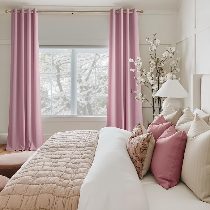 NICETOWN Room Darkening Draperies Curtains Panels, 2 Panels Rouge Pink W52 x L84 - Image 3