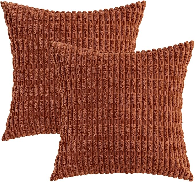 MIULEE Pack of 2 Dark Rust Corduroy Decorative Pillow Covers 20x20 Inch Soft - Image 6