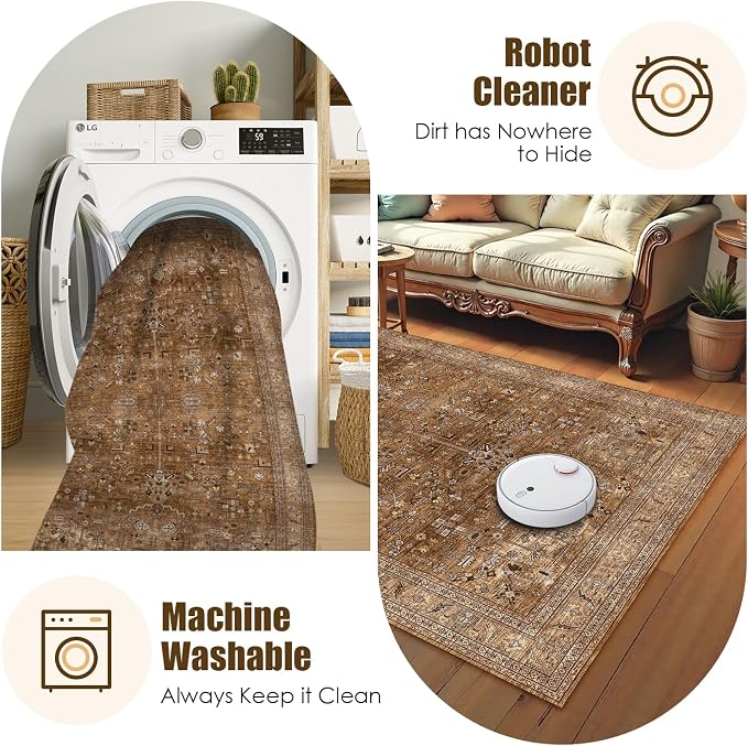 Washable Area Rug 3' x 5 ' Vintage Traditional Persian Mat - Image 7