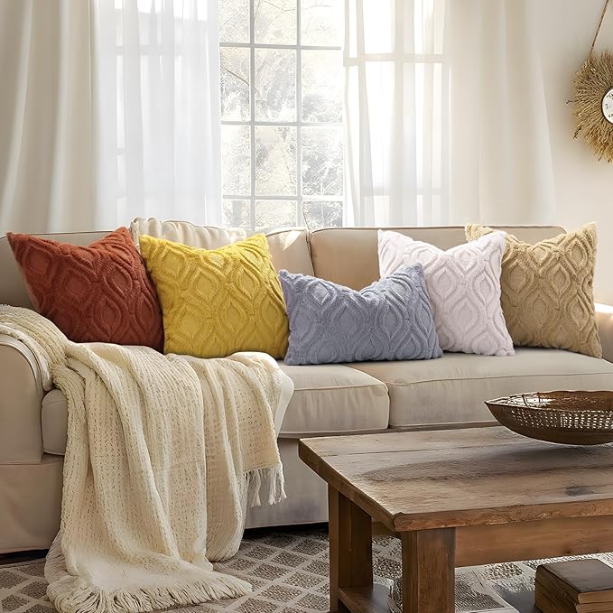 decorUhome Throw Pillow Covers 18x18 Inch Set of 2, Soft Plush Faux Wool Rust - Image 4