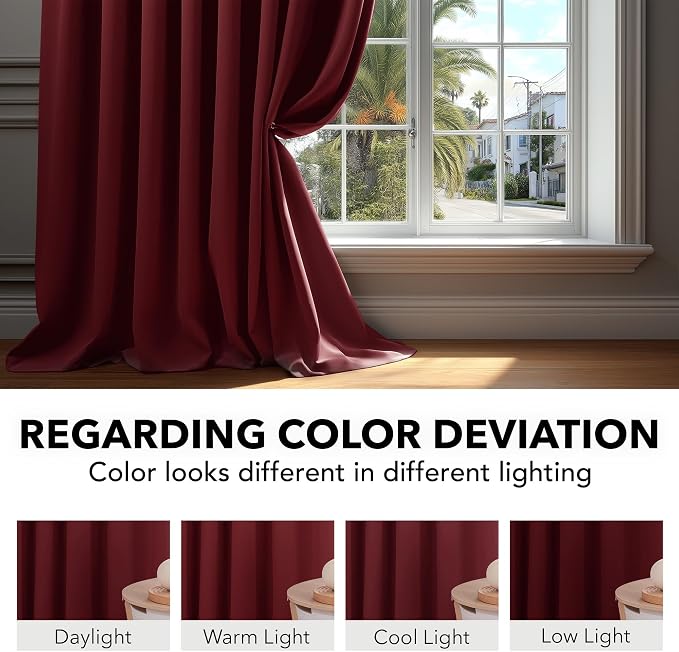 Deconovo Blackout Curtains, Thermal Insulated, W70 x L95 2 Panels, Back Tab - Image 6