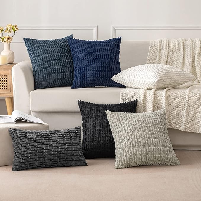 MIULEE Lumbar Corduroy Decorative Throw Pillow Covers 12x20 Black Pack of 2 | - Image 3