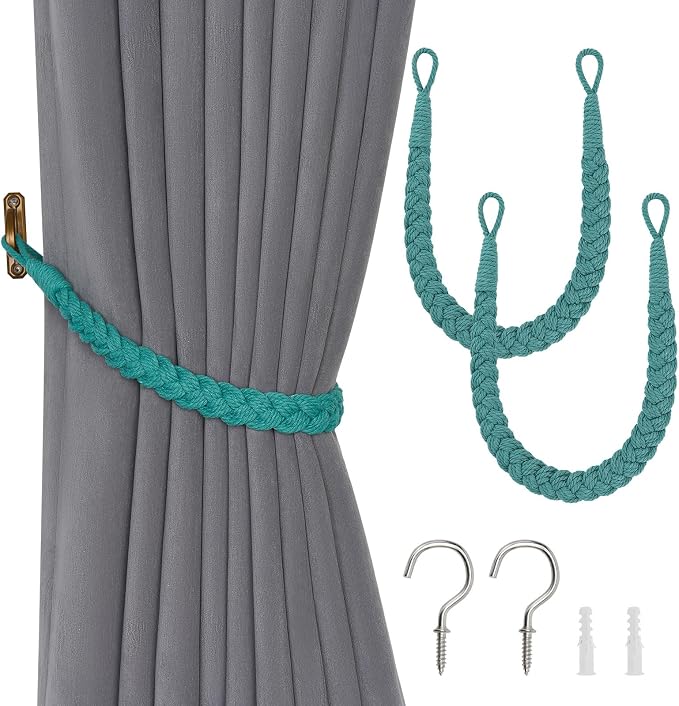 NICEEC 2 Pack Natural Cotton Rope Curtain Tiebacks Elegant Boho Style by NICEEC