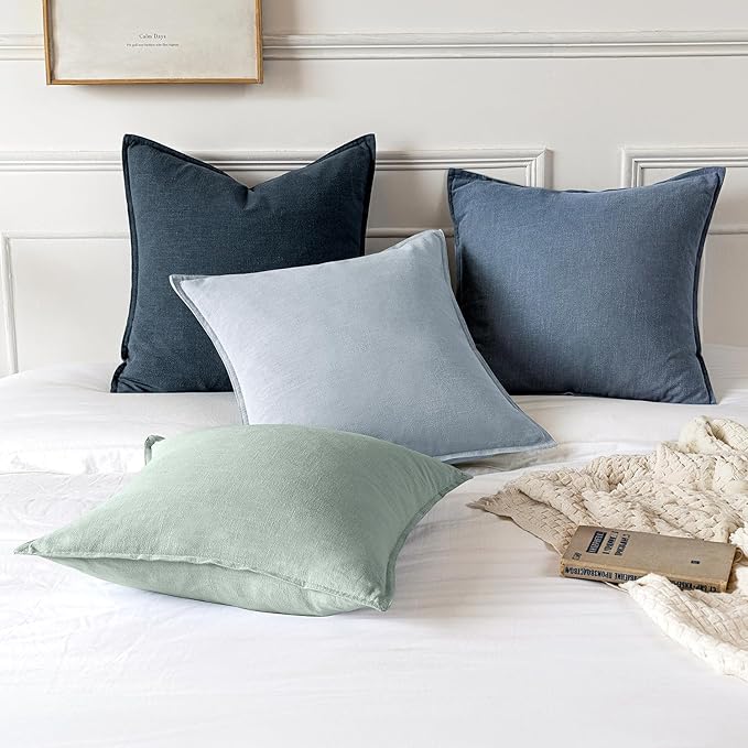 MIULEE Decorative Linen Pillow Covers 18x18 Inch Blue Ashes Boho Farmhouse - Image 6