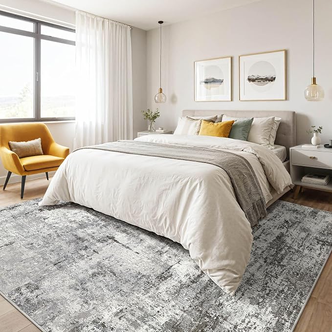 LOONGRUG 6x8 Area Rug Washable Neutral Modern Living Room Rugs Grey Black | - Image 4