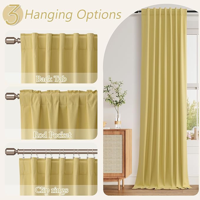Guken Yellow 100% Blackout Linen Curtains 90 Inch Length 2 Panels Set - Image 6