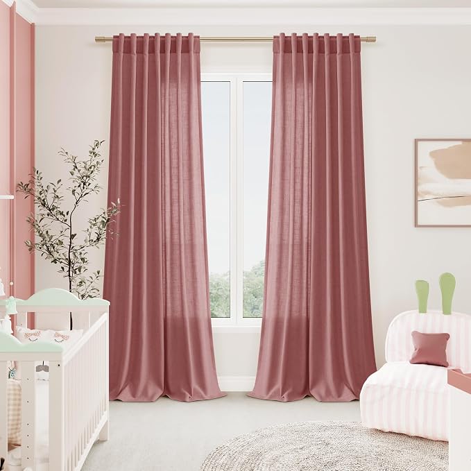 Canyon Rose Linen Curtains 102 Inches Long Rod Pocket Back Tab Drapes 2 Panels - Image 7