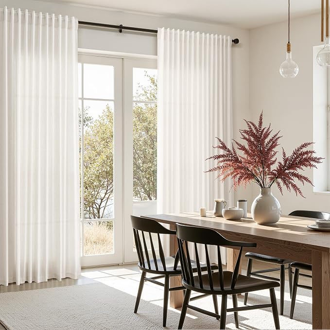 Nanspring Beige White Extra Wide Linen Curtains - Image 8