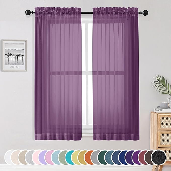 OWENIE Plum Sheer Curtains 63 Inches Long 2 Panels Set, Light Filtering Voile by OWENIE