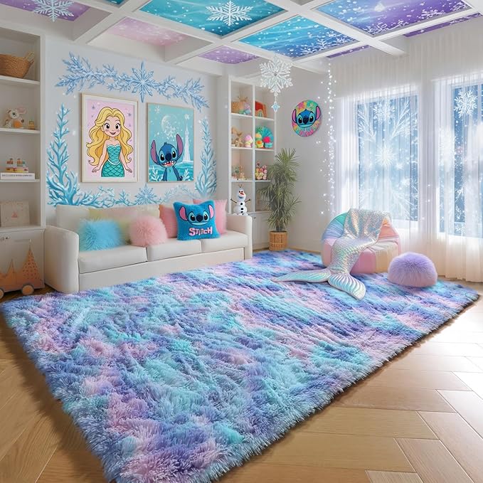 Kawaii Vibrant Rugs for Girls Bedroom, Pastel 5x8 Rainbow Purple Area Rugs | - Image 2