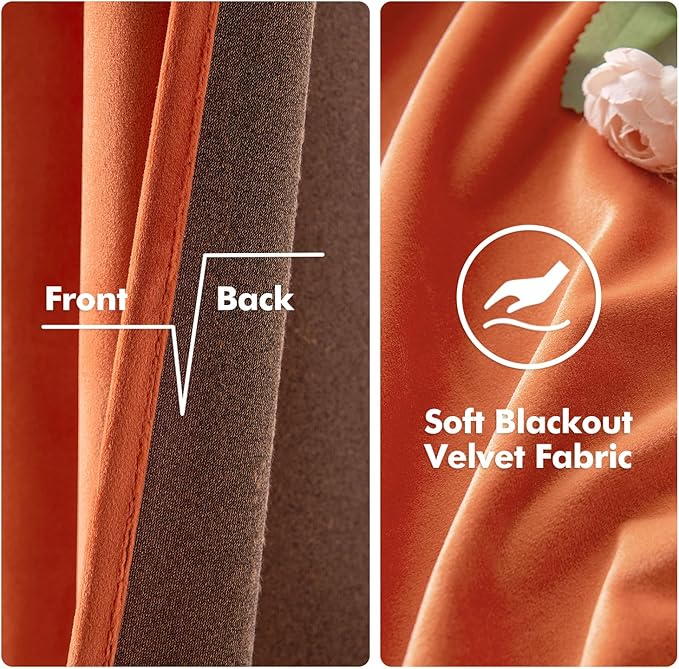MIULEE Orange Velvet Curtains for Fall Living Room Thermal Insulated Soundproof - Image 3