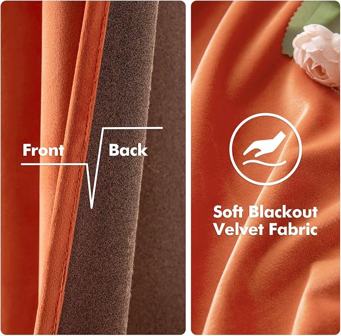 MIULEE Orange Velvet Curtains 96 Inch Length - Image 3