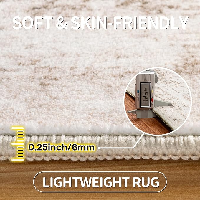 6x9 Area Rugs for Living Room Bedroom Dining Room Washable Beige Ivory | Soft - Image 6