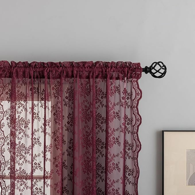 YJ YANJUN Vintage Lace Curtains 45 Inch Length-Victorian Floral Pattern - Image 2