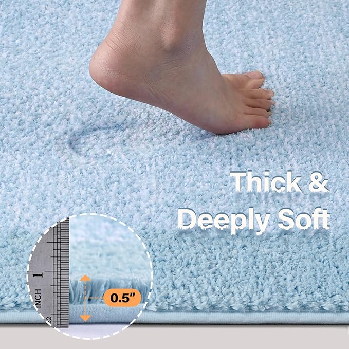 36x24 Large Bathroom Rugs Washable Non Slip, Light Blue Bath Mat - Image 4
