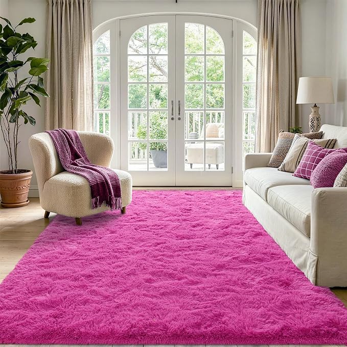 4'x5'3'' Hot Pink Fluffy Soft Area Rug Non-Slip - Image 2