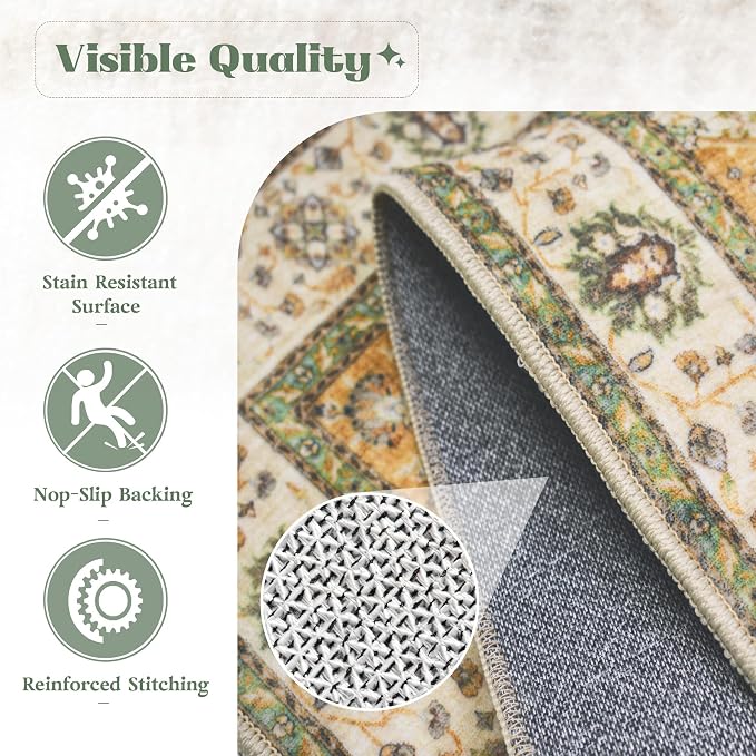 Area Rug 5x7 Washable Rug, Vintage Boho Medallion Rugs Non-Slip Soft Low Pile - Image 7