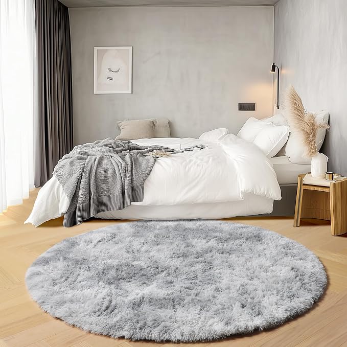 ONASAR Tie-Dyed Light Grey Round Area Rug 4ft, Ultra Soft Bedroom Circle Rugs - Image 3
