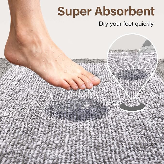 48x24 Long Bathroom Rugs Washable Non Slip, Light Grey Bath Mat - Image 7