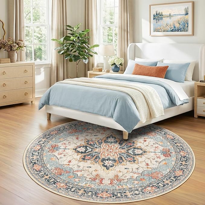 RELEANY Area Rugs 7ft Washable Non-Slip, Floral Vintage Distress Print Pattern - Image 2