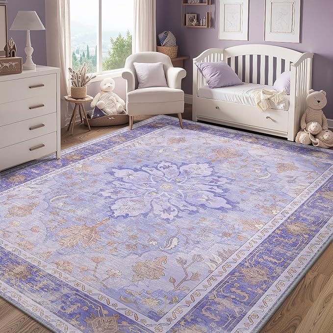Area Rugs 4'x6' Washable Non-Slip, Floral Vintage Distress Print Pattern - Image 3