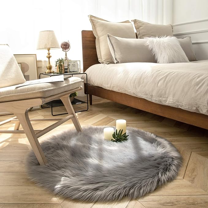 Ashler Faux Fur Rug, Fluffy Shaggy Area Rug Ultra Soft 3 x 3 Feet Round Fur Rug - Image 2