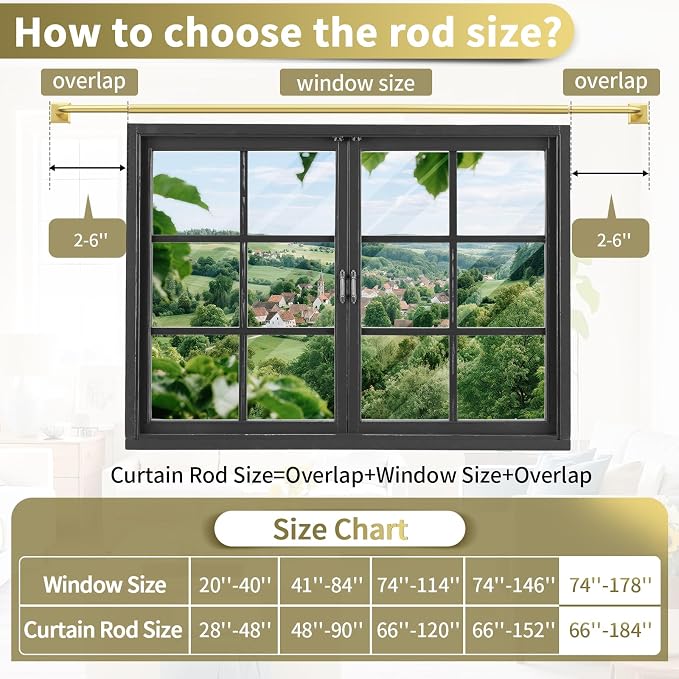 Gold Curtain Rods for Windows 66-184 Inch Heavy Duty Wrap Around Blackout - Image 9