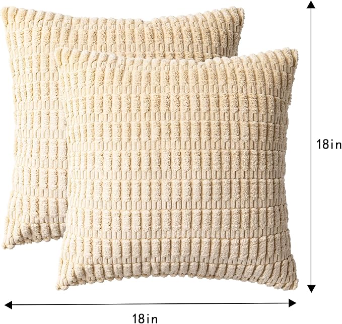 Pack of 2 Corduroy Decorative Throw Pillow Covers 18x18 InchSoft Boho Striped - Image 7