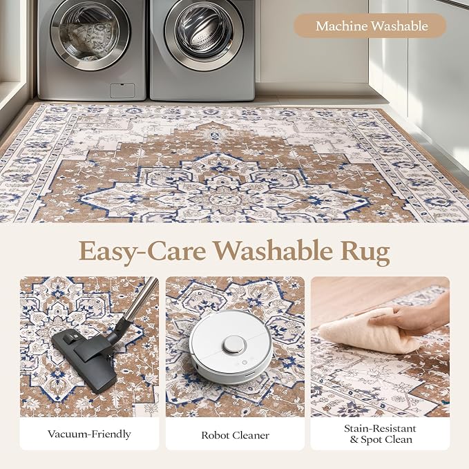 Rugflix 9x12 Area Rug for Living Room, Vintage Washable Area Rug Non Slip - Image 4