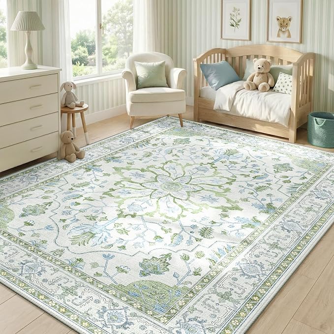 RELEANY Area Rugs 5'x7' Washable Non-Slip, Floral Vintage Distress Print - Image 3