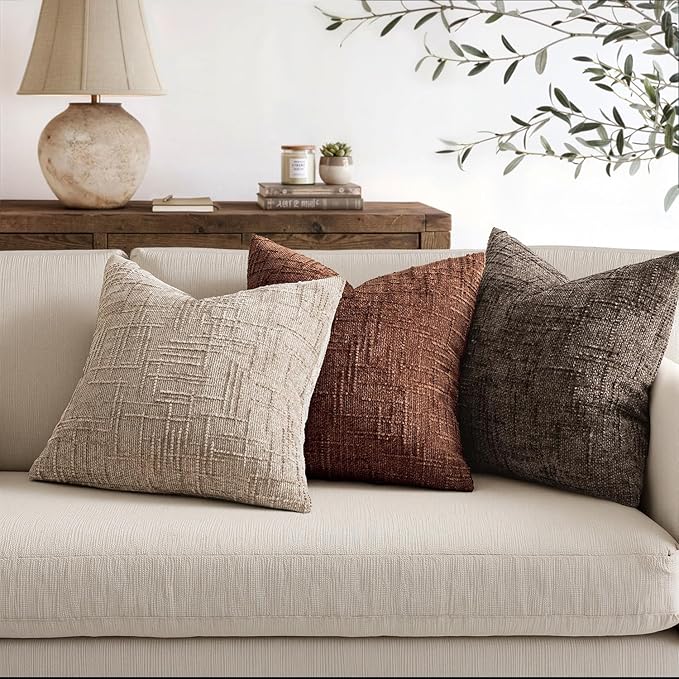 MIULEE Chenille Textured Euro Throw Pillow Covers Oatmeal 26x26 Set of 2 | - Image 5