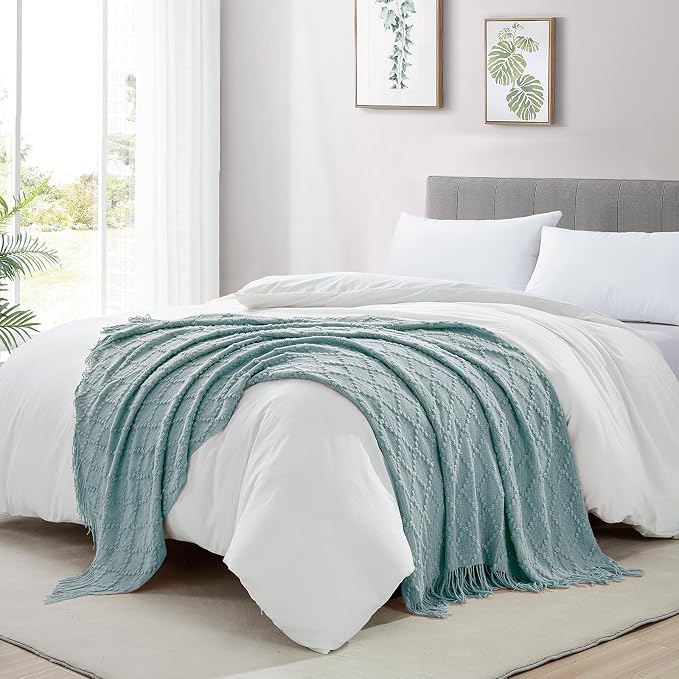 BOURINA Aqua Throw Blanket 50 x70 Inches Jacquard Argyle Throw Textured Solid - Image 5