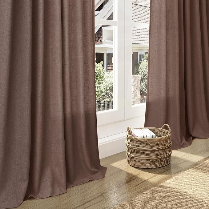 Nanspring Mocha Mousse Curtains 120 Inches Long 2 Panels Set Back Tab Linen - Image 6