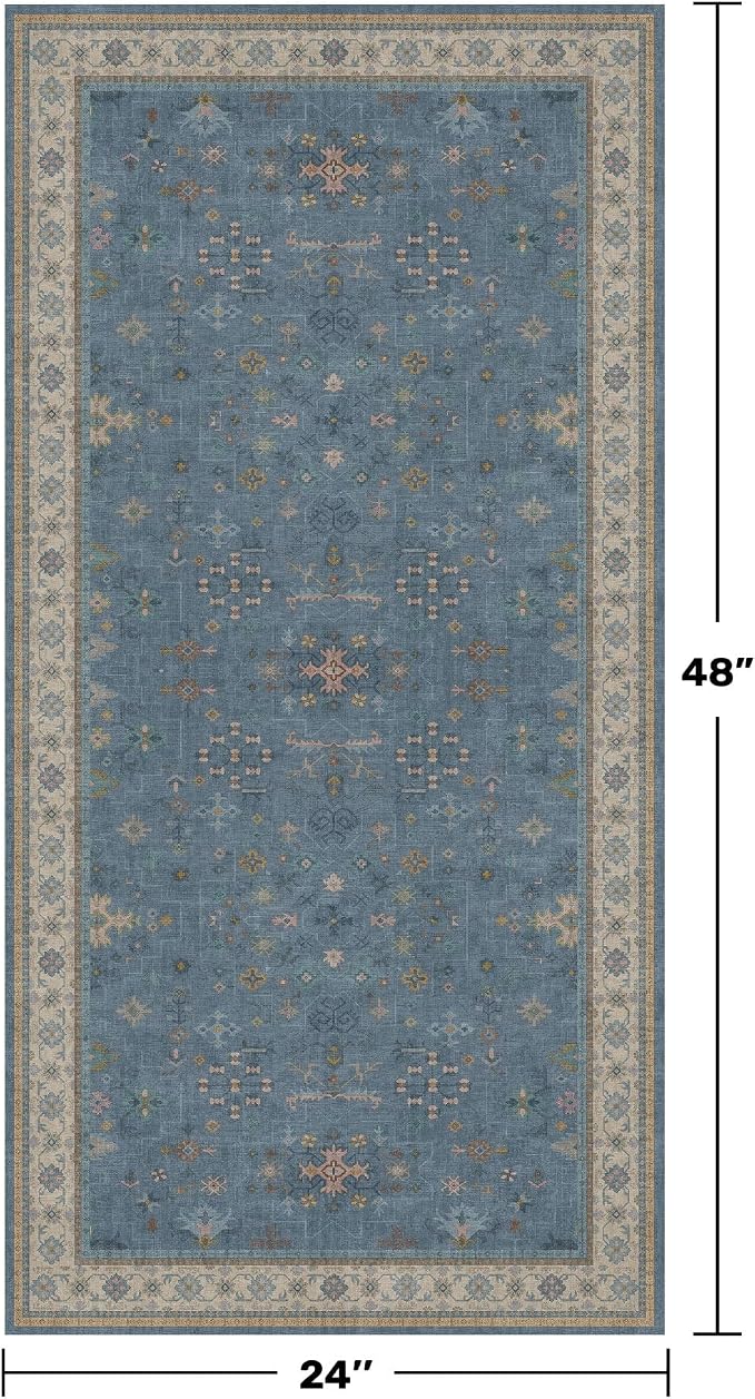 Blue 2x4 Runner Rug for Entryway Indoor, Kitchen Floor Waterproof, Powder Room - Image 2