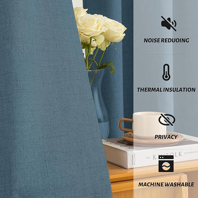 Yakamok Dusty Blue Linen Curtains 100% Blackout 84 Inches Long, Room Darkening - Image 5